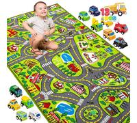 JOYIN Kids Toy Rug Gift Set-City Playmat with Road Tracks & 12 Vehicles,Educational Carpet for Boys Girls,City Pretend Play,Durable Playroom Toy Mat for Kids,148x80cm