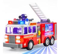 JOYIN LED Fire Engine Truck Toy for Boys Kids Age 3 4 5 6 7 8 Years, Interactive Bump and Go Fire Truck with Lights & Sounds & Volume Control & Projections, Toddler Toy Car Birthday Gift for boys