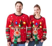 JOYIN LED Light Up Reindeer Ugly Womens Christmas Jumper Built-in Light Bulbs Red Xmas Sweater Top (L)