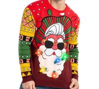 JOYIN Mens LED Light Up Christmas Holiday Ugly Jumpers with Built-in Light Bulbs Ugly Christmas Sweater(XL, Red Santa)