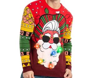JOYIN Mens LED Light Up Christmas Holiday Ugly Jumpers with Built-in Light Bulbs Ugly Christmas Sweater(XL, Red Santa)