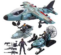 JOYIN Military Airplane Toy Set - Pretend Play Fighter Jet with Army Men Action Figures, Snowmobile, Kayak Boat - Army Toys for Boys Age 4-7