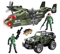 JOYIN MIlitary Vehicle Toy Set of Friction Powered Transport Airplane and Military Truck with Light and Sound Sirens and Soldier Army Men Action Figures for Kids
