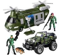 JOYIN Military Vehicles Toy Set of Friction Powered Transport Helicopter and Military Truck with Light and Sound Siren and Army Men Soldier Action Figures for Kids