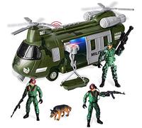 JOYIN Military Vehicles Toy Set of Friction Powered Transport Helicopter with Light and Sound Siren, and Soldier Army Men Action Figures for Kids, Green, Toy Gifts for 3 4 5 6 7 8 Year Old Boys
