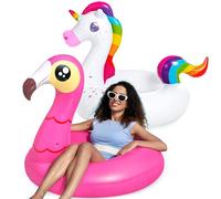 JOYIN Pack of 2 inflatable ride a unicorn and Flamingo Air Mattress with Glitter, Pool Float, Floating Animal Air Mattress, Beach Swimming Pool Toy, Pool Inflatable For Kids (102 x 99 cm)