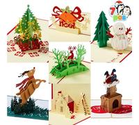JOYIN Pack of 7 Pop-up 3D Christmas Greeting Cards Unique Designs & Envelopes 6" x 6" for Winter Christmas Season, Holiday Cards, Gifts Cards