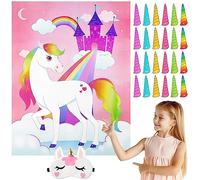 JOYIN Pin The Horn on The Unicorn Party Game with a 28" x 21"(71x53 cm) Poster, 24 Horns, 1 Eye Mask for Unicorn Party Favors Kids Birthday Party Supplies & Decorations