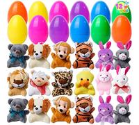 JOYIN Prefilled Plastic Easter Eggs with Mini Stuffed Animal Plush Toys Keychain for Kids, Basket Stuffer Filler for Egg Hunt Party Bag Fillers Gifts, 12 Pcs