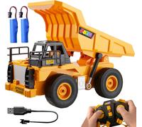 JOYIN Remote Control Dump Truck Toys, 2.4Ghz RC Tractor Toy with Light, Constru