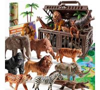 JOYIN Safari Animals Toys with Play Mat & Storage Cage & Educational Book