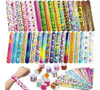 JOYIN Slap Bands, 144pcs Slap Bracelets Wristbands with Animals, Heart Print Design, Kids Party Bags Fillers Slap Wrist Bands for kids Party Favors, Classroom Prizes Exchanging Gifts
