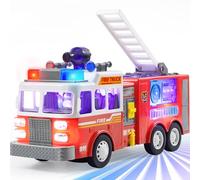 JOYIN Toddler Fire Engine Truck Toy for Kid Age 3 4 5 6 7 8, LED Projections & Sirens, Realistic Buttons with Mode Switch & Volume Control, Bump and Go Fire Engine Trucks
