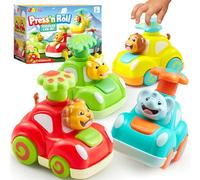 JOYIN Toddler Toy Cars for 3+ Year Old Boy, Jungle Press & Go Baby Car Set (Adorable Elephant, Monkey, Giraffe, Lion) Pull Back Cars, Gifts for 3+ Year Old Boys Girls, Baby Toys
