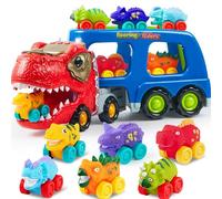 JOYIN Triceraptor Dinosaur Truck Toys for Boys Age 3-8,13 in 1 Dinosaur Toys 12 Pull Back Dinosaur Cars,1 Dinosaur Transport Truck with Music and Roaring Sound,Flashing Lights Gifts for Boys