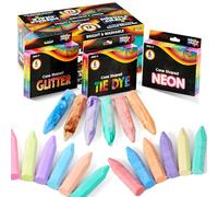 JOYIN Washable Sidewalk Chalks Set in 12 Packs, 18 Colors, Including 12 Tie Dye, 12 Glitter & 12 Neon Colors, School Supplies, Classroom,Outdoor, Gift for Kids,72 Pieces