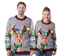 JOYIN Womens LED Light Up Christmas Sweater, Reindeer Ugly Xmas Sweater with Built-in Light Bulbs (Grey, X-Large)