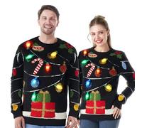 JOYIN Womens LED Light Up Christmas Sweater String Light Ugly Xmas Knitwear Built-in Light Bulbs，Red Pullover for Woman