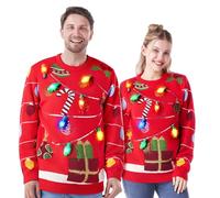 JOYIN Womens LED Light Up Christmas Sweater String Light Ugly Xmas Knitwear Built-in Light Bulbs，Red Pullover for Woman (Medium, Red)