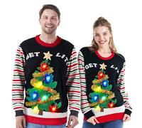 JOYIN Womens LED Light Up Get Lit Christmas Tree Ugly Christmas Jumper Built-in Light Bulbs Xmas Sweater(L, Black)