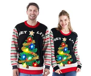 JOYIN Womens LED Light Up Get Lit Christmas Tree Ugly Christmas Jumper Built-in Light Bulbs Xmas Sweater(S, Black)