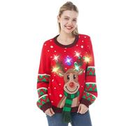 JOYIN Womens LED Light Up Reindeer Ugly Christmas Sweater Built-in Light Bulbs Red