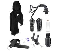 Joyincoser 8 Pieces Medieval Knight Costume Accessory Set Medieval Viking Costume Men's Retro Headscarf Shoulder Armour Arm Guards Belt Bag Sword Frog for Halloween (Black)