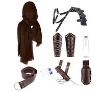 Joyincoser 8 Pieces Medieval Knight Costume Accessory Set Medieval Viking Costume Men's Retro Headscarf Shoulder Armour Arm Guards Belt Bag Sword Frog for Halloween (Brown)