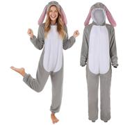 Joyincoser Adult Bunny Rabbit Onesie for Women Men Soft Fleece Hooded Pyjamas with Ears Warm Cosplay Costume Loungewear for Cosplay Halloween(M)