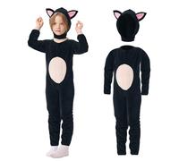 Joyincoser Cat Costume Onesie Black Cat Jumpsuit Pyjamas with Cat Ears Hat Animal Costume for Halloween Cosplay Fancy Dress (150)