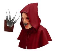Joyincoser Freddy Costume Horror Freddy Burn Mask Steel Claw Gloves Red Cape Strange and Scary Fancy Dress for Halloween Carnival Cosplay Party Pack of 3