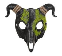 Joyincoser Goat Skull Mask Animal Scary Skull Ram Devil Horns Demon Evil Half Face Prop for Cosplay Halloween Party Masquerade Decor(Green)