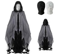 Joyincoser Hooked Cloak Medieval Renaissance Gothic Wizard Cape Death Costume Horror Scary Ghost Cosplay Halloween Gifts for Carnival Party Masquerade (Black-B)