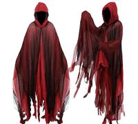 Joyincoser Hooked Cloak Medieval Renaissance Gothic Wizard Cape Death Costume Horror Scary Ghost Cosplay Halloween Gifts for Carnival Party Masquerade (Red)