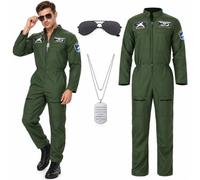Joyincoser Men's Pilot Costume, Aviator Pilot Suit Uniform with Sunglasses, Cosplay Halloween Party Carnival Clothing, Fancy Dress Costumes for Adult Men (XL)