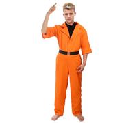 Joyincoser Orange Prisoner Costume Men Adult Prison Jail Jumpsuit Inmate Convict Suit Criminal Robbers Overalls Orange Boiler Prisoner Belt Halloween Fancy Dress Gift for Cosplay Party (Large)