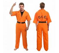 Joyincoser Orange Prisoner Costume Men Adult Prison Jail Jumpsuit Inmate Convict Suit Criminal Robbers Overalls Orange Boiler Prisoner Belt Halloween Fancy Dress Gift for Cosplay Party (X-Large)