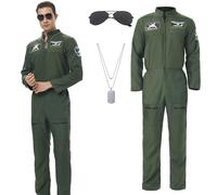Joyincoser Pilot Costume Men's Aviator Pilot Suit Uniform with Sunglasses Cosplay Halloween Party Carnival Clothing Fancy Dress Costumes for Adults Men (2XL)