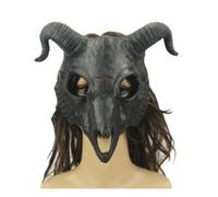 Joyincoser Scary Aries Horn Mask Horror Scary Realistic Goat Bone Half Animal Masks for Halloween Monster Cosplay Carnival (Black)