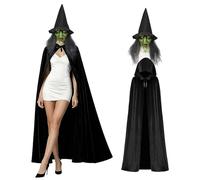 Joyincoser Scary Witch Costumes for Women with Witch Cape Horror Mask Old Witch with Green Face and Witch Hat for Halloween Carnival Cosplay Party and Pranks