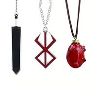 Joyincoser Set of 3 Necklaces Brand of The Sacrifice Accessories Chain Key Ring Pendant Griffith Egg of the King Table Decoration Prop Fans Halloween, one size, Resin, No