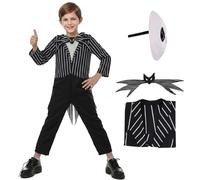 Joyincoser Skeleton Costume Gothic Outfit Striped Tailcoat Horror Movie Character Cosplay Costume for Halloween Party(130)