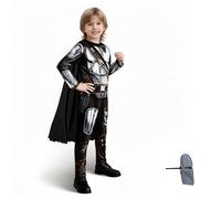 Joyincoser Space Warrior Costume for Children, Boys with Helmet, Knight, Warrior, Mecha Armour Style, Long Sleeve Jumpsuit with Black Cape, Gift for Christmas, Halloween and Carnival (M)
