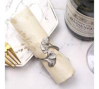 Joyindecor Gingko Leaf Napkin Rings - Set of 6 Metal Fall Leaves Napkin Holders for Wedding Party and Daily Use, a Beautiful complement to Your Dinner Table Décor (Silver)