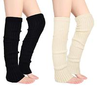 Joyingtwo Thigh Highs Leg Warmers for Women Over Knee High Leg Warmer Crochet Long Socks, (2p)black&beige(2 Pairs), One Size