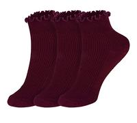 Joyingtwo Womens Ankle Casual Socks Lace Ruffle Low Cut Knit Cotton Lettuce Socks for Women Girls burgundy, Burgundy, 5