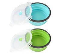 Joyinjojo 2 Pack Collapsible Dog Bowls Silicone Food Water Travel Bowl with Lids Portable Expandable Pet Feeding Watering Cup Dish for Walking Kennels Camping