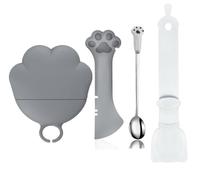 Joyinjojo Cat Treat Spoon - Cat Food Spoon - Cat Food Can Covers Lids | Cat Lickable Squeeze Treats Spoon Dispenser | Can Opener Cat Food Spatula Spoons for Wet Food | Cute Claw Cat Food Can Lid, Grey