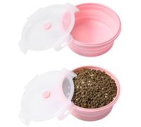 Joyinjojo Collapsible Dog Bowls with Lids, 2 Pack Portable Travel Dog Bowls for Small Medium Large Dogs, Silicone Foldable Outdoor Dog Cat Food Water Bowls for Camping Hiking Road Trip, Pink 17 oz
