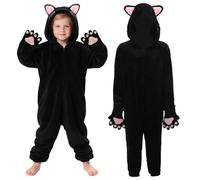 JoyinTcos Kids Animal Onesie Black Cat Costumes Pajamas Black Cat Onesie Kids Cosplay Costum Gifts for Girls Boys Age-XL
